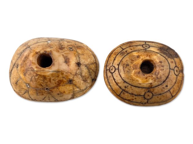 Two Pre-Contact Punuk Eskimo Walrus Tusk Spindle Whorl Artifacts