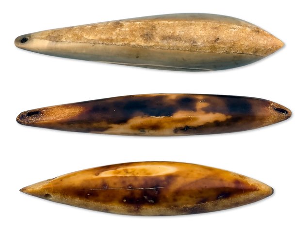 Three Eskimo Walrus Tusk Net Weight Artifacts, 19th Century or Earlier