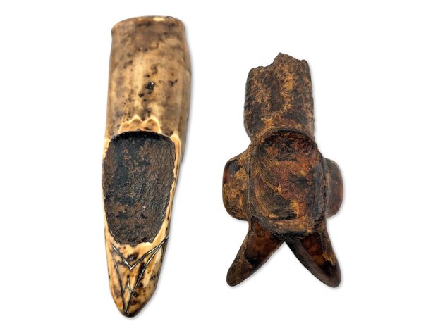 Old Bering Sea Eskimo Engraved & Figural Adze Head Artifacts