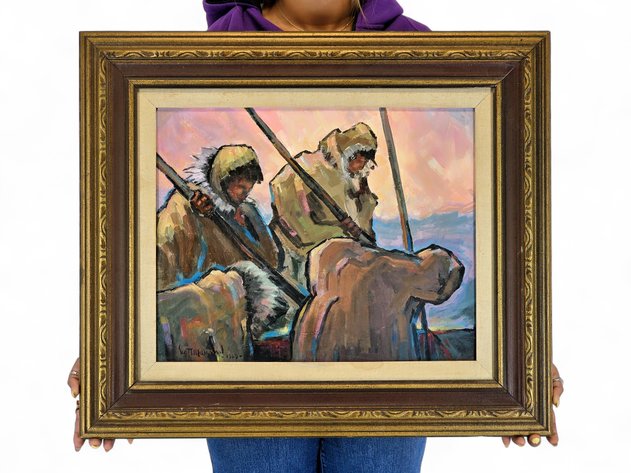 Scott McDaniel Alaska Native Hunters Oil Painting, 1969