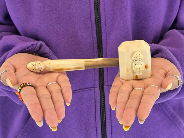 Walrus Tusk Gavel with Three Billiken Figures