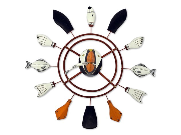 Larry Float Sr. — Nunivak Island Polychrome Bentwood Spirit Wheel, Tufted Puffin