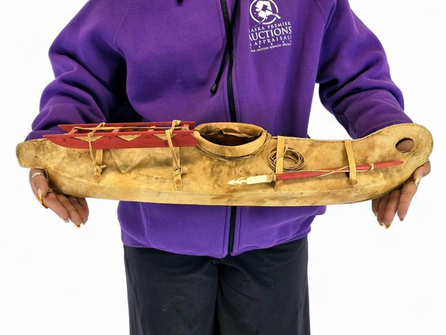 Large Nunivak-Type Skin Kayak Model with Sled & Hunting Gear