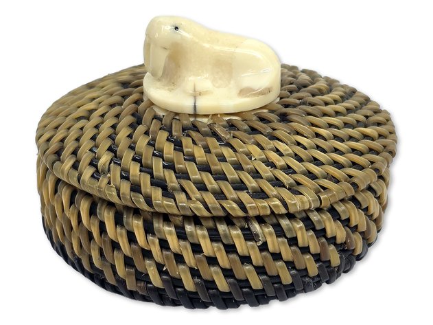 Oscar Sage — Bold & Beautiful Multicolored Baleen Basket with Walrus Finial