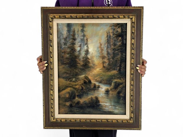 Norman Lowell — Original Pastel Forest Stream Landscape