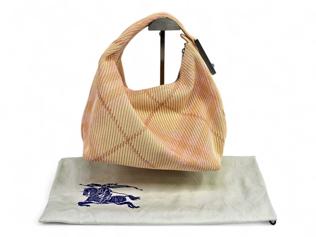 Burberry Sherbet Plaid Knitted Handbag