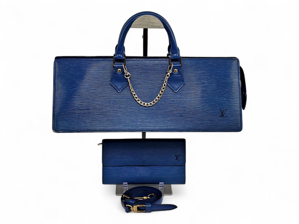 Louis Vuitton Toledo Blue Epi Leather Triangle Purse & Sarah Wallet Set