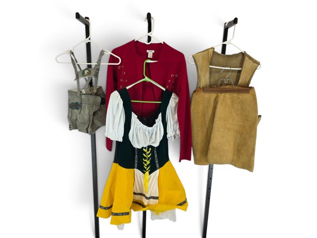 Costume Milkmaid Outfit, Genuine Lederhosen, Wool Blazer & Leather Vest w/ Skirt