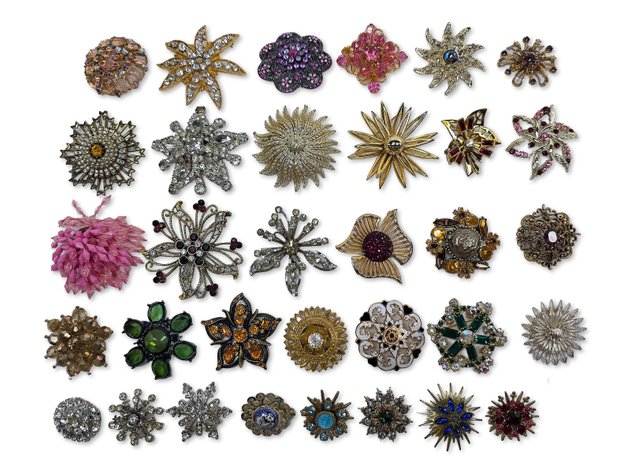 Star-Shaped, Sunburst, & Circular Cluster Rhinestone Brooches