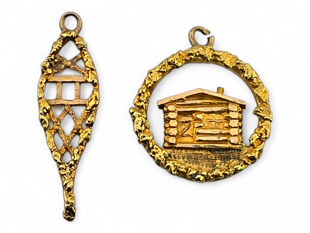 10k Yellow Gold & Gold Nugget Snowshoe & Cabin Charms