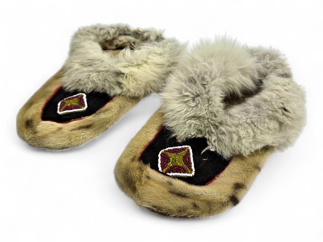 Alaska Native Moccasin Slippers w/ Fur & Beadwork