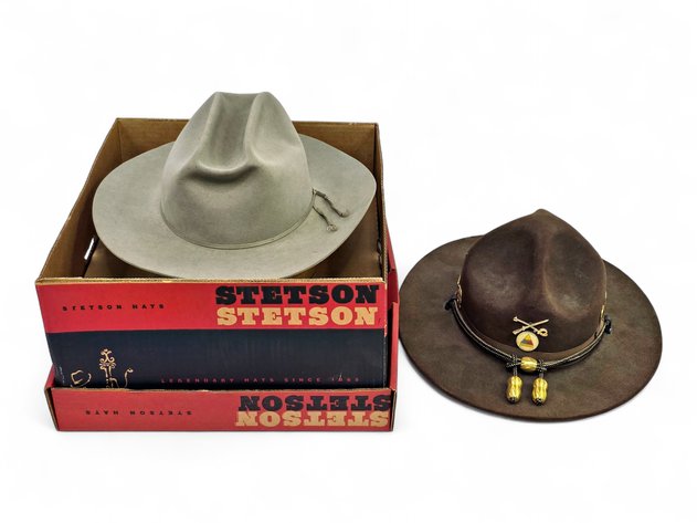 Stetson Alaska Territorial Cavalry Hat w/ Pins & Western Royal Hat - Sizes 7 ¼ & 7 ⅛