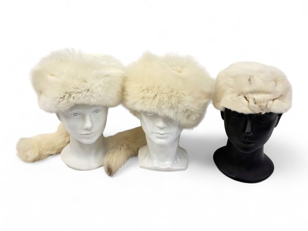 Arctic Fox Fur & Mink Hats w/ Tail & Facial Details
