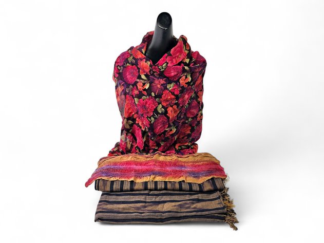 Red Floral Wrap, Woven Wrap & Dyed Neck Wrap