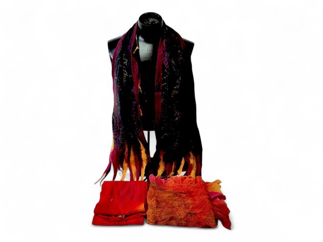 Nuno-Felted Autumnal-Hued Scarf & Wraps