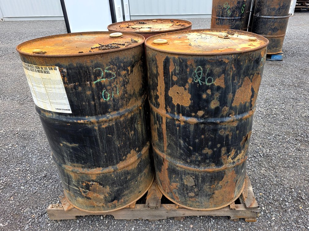 3x 55-Gallon Fluid Drums w/ Phillips 66 Guardol Diesel Engine Oil, Chevron Antifreeze/Coolant & Mobil ATF D/M