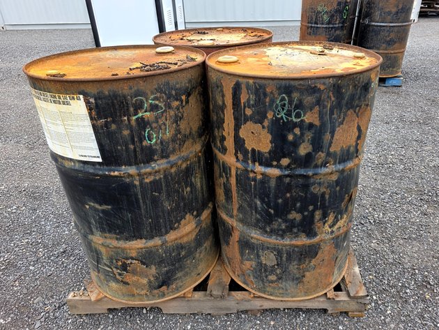 3x 55-Gallon Fluid Drums w/ Phillips 66 Guardol Diesel Engine Oil, Chevron Antifreeze/Coolant & Mobil ATF D/M