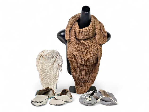 Knit Scarves & Leather, Mink & Otter Fur Moccasins