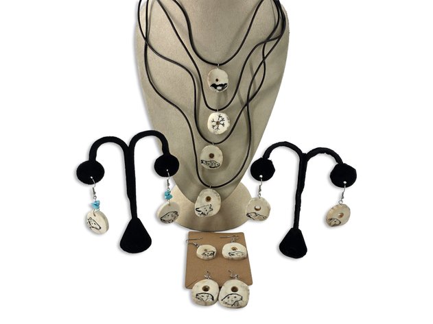 Scrimshaw Antler Slice Necklaces & Earrings