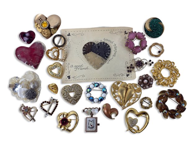 Heart-Shaped, Wreath & Circular Stone Cluster Brooches