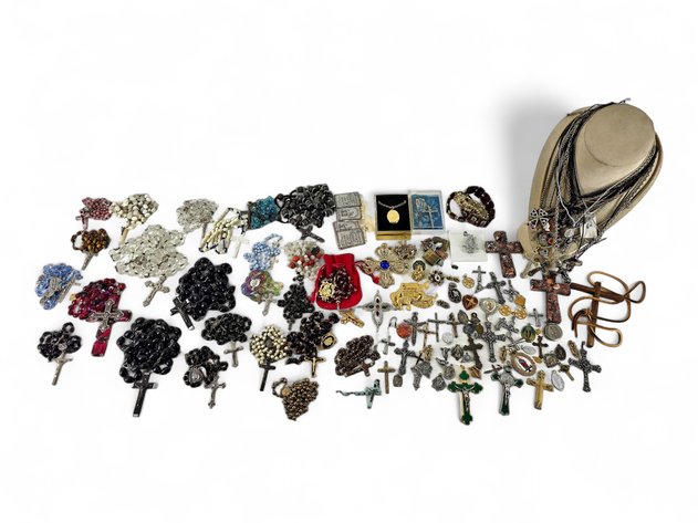 Catholic Chaplet Necklaces, K&T Prayer & Royal Crown Cross Brooches & More