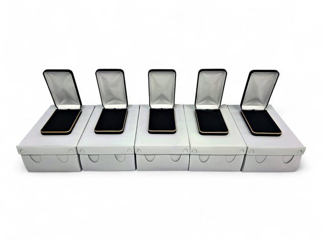 35x Black Velvet Necklace Boxes w/ Gold-Toned Trim