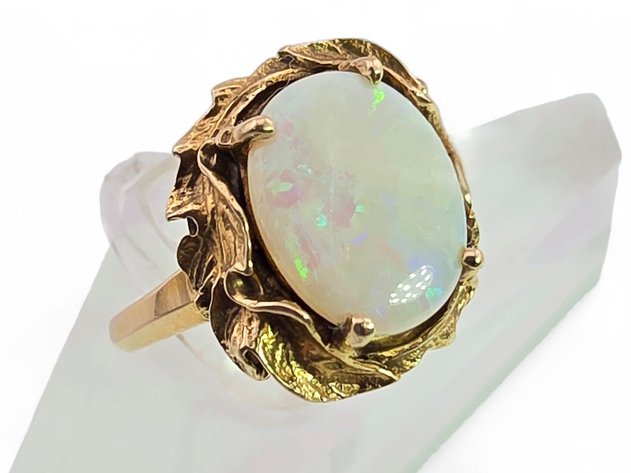 14k Yellow Sculptural Gold Ring w/ Opal
