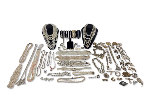 Faux Pearl Necklaces, Bracelets, Earrings, Brooches & More
