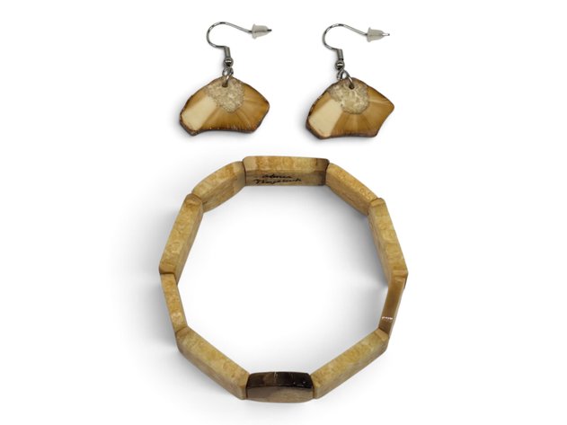 Abner Noyakuk Fossilized Walrus Ivory Bracelet & Earrings