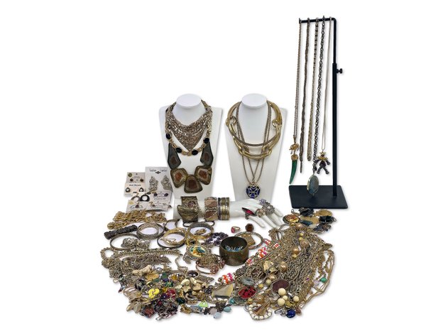 Gold-Tone Sequin Bib Handkerchief Bib, Heart-Shaped Pendant Necklace & More