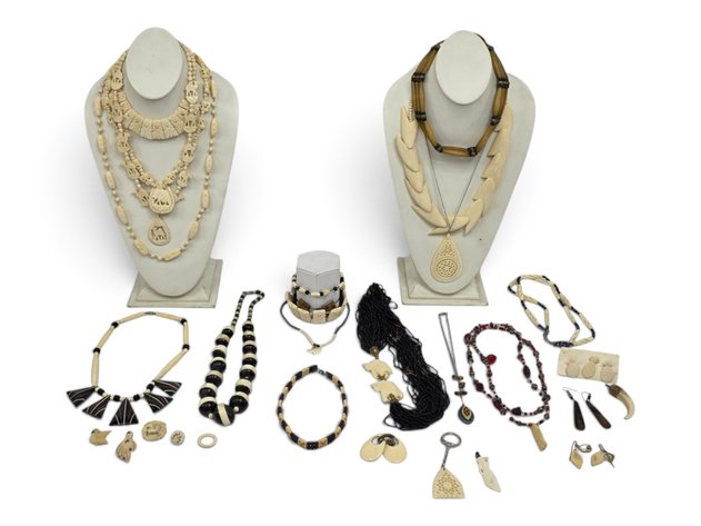 Bone & Bone-Like African Animal Beaded Necklaces, Panel Bracelets & More