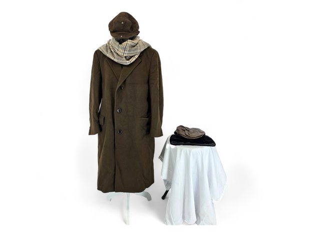 Vintage Wool Coat, Scarf & Leather/Fur Caps