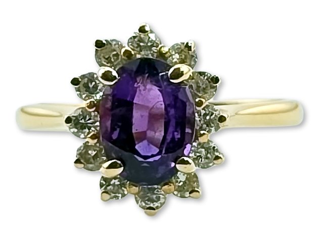 14k Yellow Gold Amethyst & Diamond Ring - Size 6.25