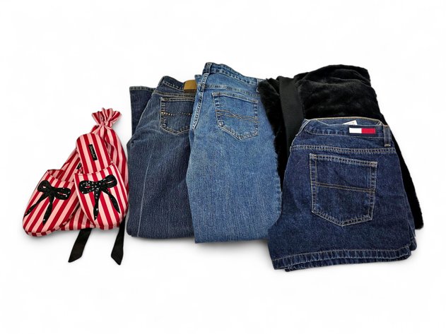 Denim Jeans & Shorts, Faux-Fur Hoodie & Victoria's Secret Slippers