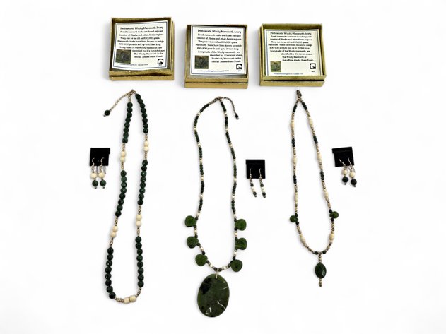 Mammoth Ivory & Jade Beaded Necklaces & Earrings