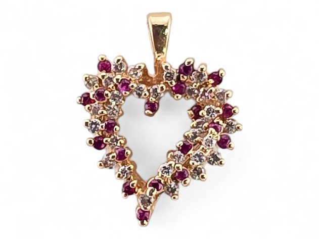 14k Yellow Gold Heart Pendant w/ Grape Garnet & Diamonds