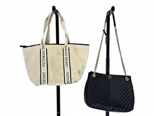 Victoria's Secret Plush Zippered Tote & Faux Leather Bag