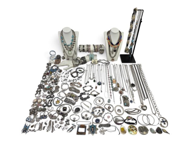 Tri-Tone Chain, Blue Cabochon & Foliate Necklaces, Hawaii Surfer Charm & More