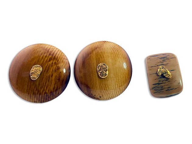Mammoth Ivory & Gold Nugget Cufflinks & Pin