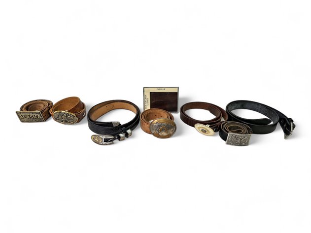 Leather Belts w/ NRA, Texas Rangers & More Buckles & Leather Bifold Wallet