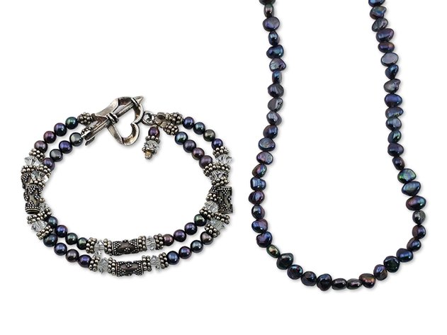 Peacock Pearl Bracelet w/ Sterling Silver & Single-Strand Necklace