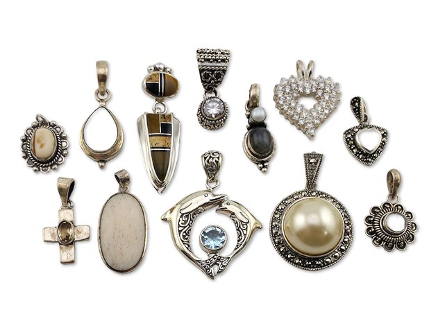 Sterling Silver Pendants w/ Marcasite, Tiger's Eye, Moonstone & More