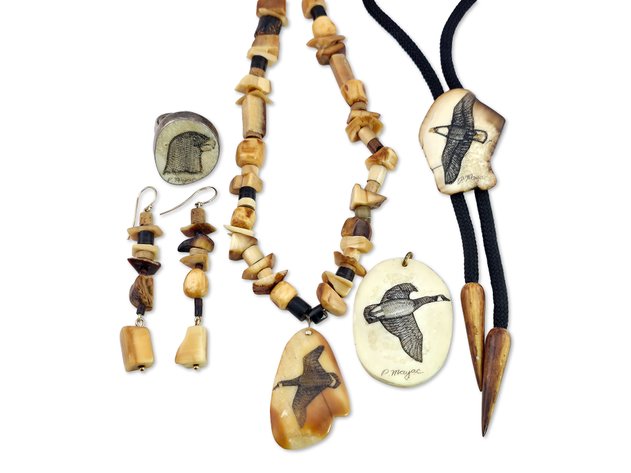 Walrus Ivory Jewelry by Peter Mayac - Ring, Necklace, Pendant, Bolo Tie & Earrings