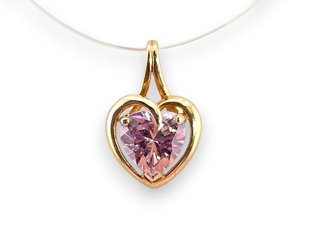 10k Yellow Gold Heart Pendant w/ Pink Cubic Zirconia