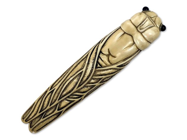 Japanese Cicada Netsuke with Inlaid Eyes, Meiji or Edo Period