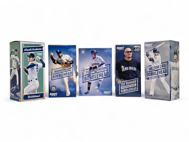 Seattle Mariners Bobbleheads - Hisashi Iwakuma, Robinson Canó, Felix Hernandez, Jay Buhner & Nelson Cruz