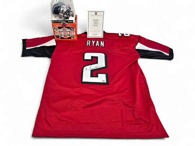 Autographed Atlanta Falcons Matt Ryan Jersey & Carolina Panthers D.J. Moore Mini-Helmet