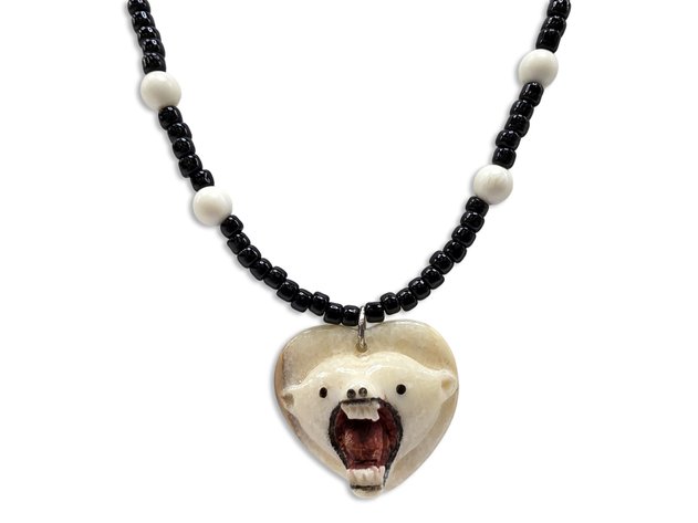 Glass Bead & Carved Walrus Ivory Necklace