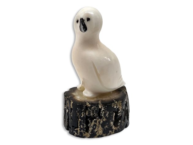Walrus Ivory Ptarmigan Figurine on Fossilized Ivory Base
