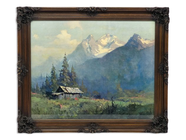 Sydney Laurence Print of Cabin & Mountain Peaks